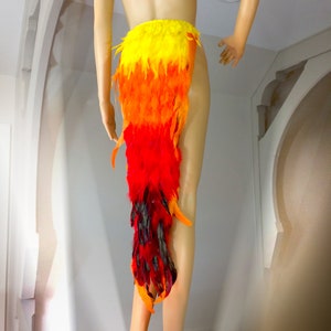 Deluxe Orange Yellow and Red Natural Feather Skirt Phoenix Fire Bird Tail