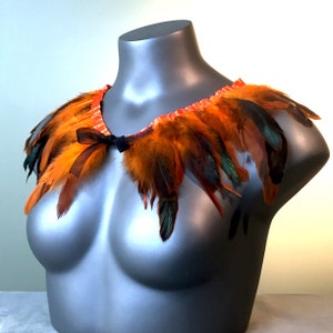 Orange and Black Feather Collar Shoulder Shrug Natural Shawl Cape