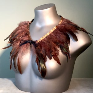 Brown Natural Rooster Feather Shawl Collar Shoulder Shrug