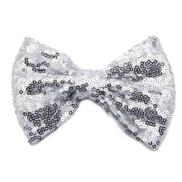 5" Silver Sequin Bow - Glitter Bow - Large Bow