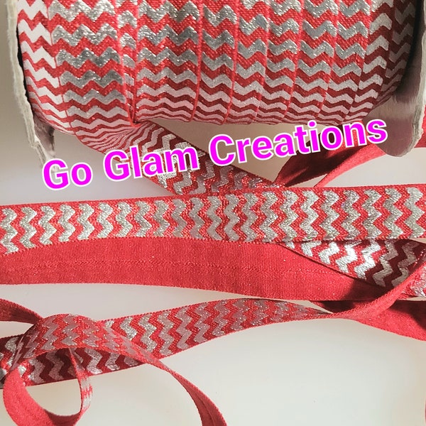 Red/Silver Foil Chevron Fold Over Elastic - FOE