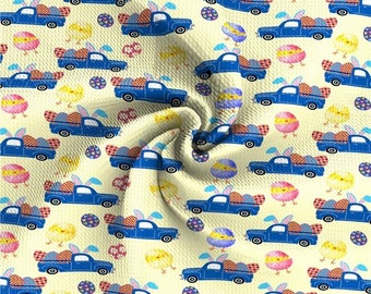1/2 Y Bunny Truck Bullet Fabric - Textured Bullet Fabric - Liverpool Fabric - Printed Bullet Fabric - Stretch Fabric