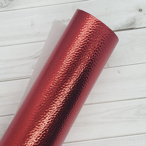 Red Metallic Faux Leather Sheet - Metallic Faux Leather - Vegan Leather - Synthetic Leather