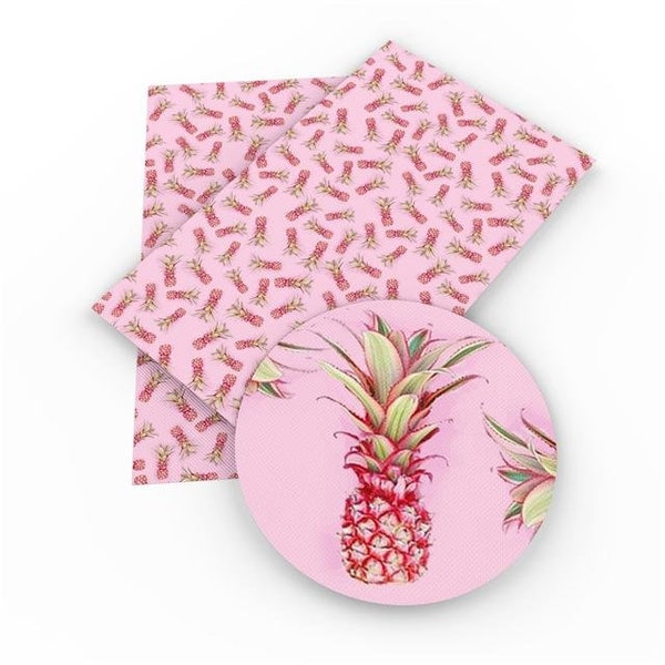 Pink Pineapple Faux Leather Faux Leather Sheet - Printed Faux Leather Sheet - Vegan Leather Sheet -  Synthetic Leather Sheet