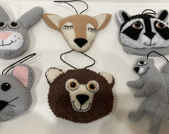 Felt Woodland Animal Ornaments - * Bear * Deer * Mouse * Raccon * Owl * Rabbit * Squirrel *