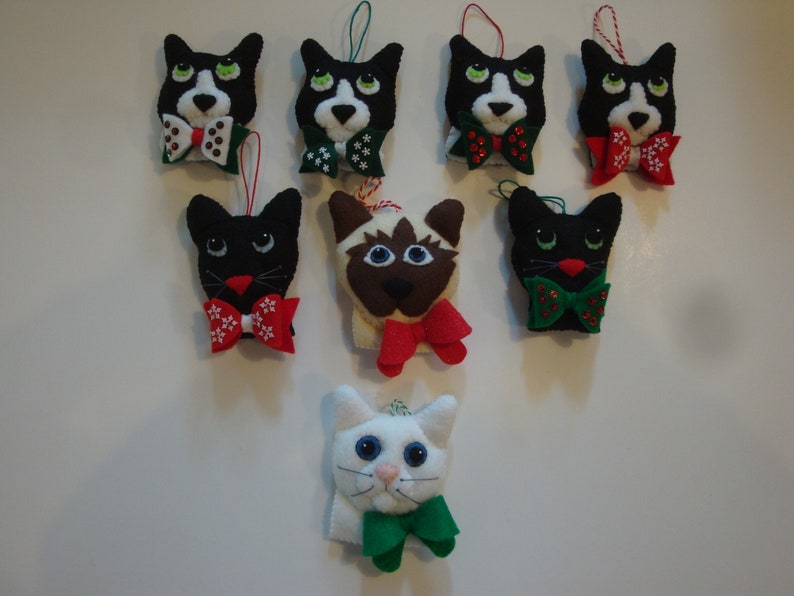 All Black Felt Cat Ornaments Black and White All White Basic Colors Siamese *