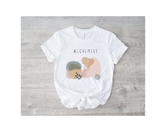 The Alchemist, Minimalist art design with neutral color palette, Feminine flower art with fine line women&#39;s top, Abstract tee  gift for her