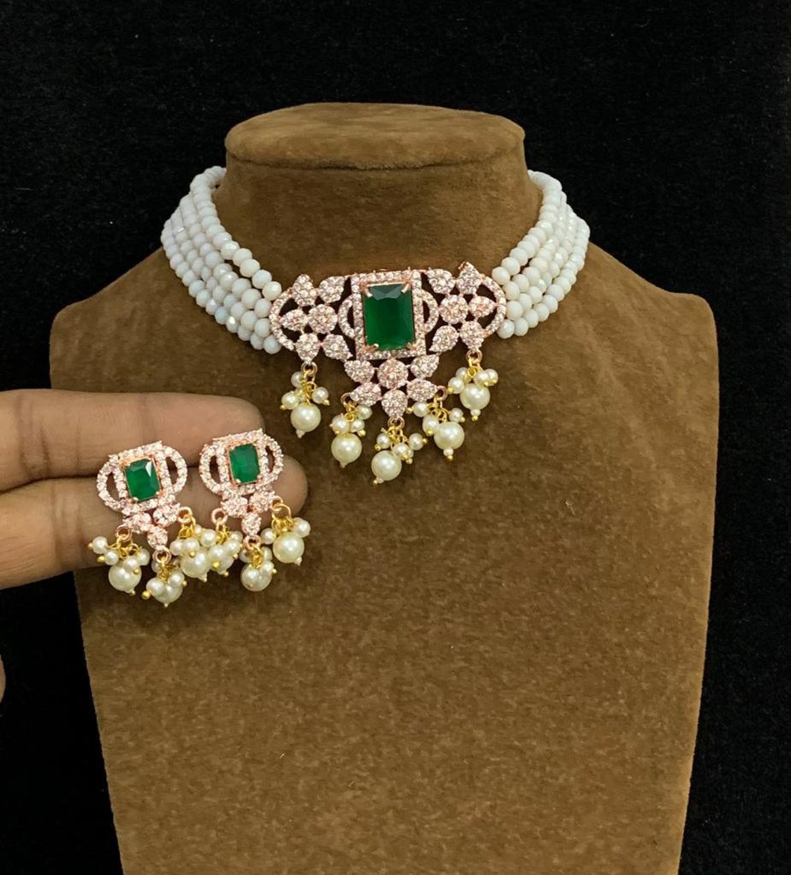 Kundan Choker Necklace Set Indian Jewelry Green Red Pink Etsy