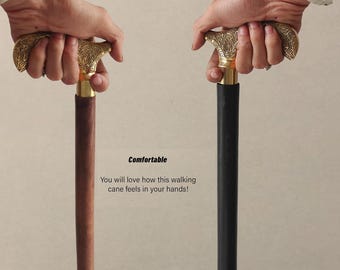 Handmade Wooden Walking Cane: Brass Handle, Natural Rosewood
