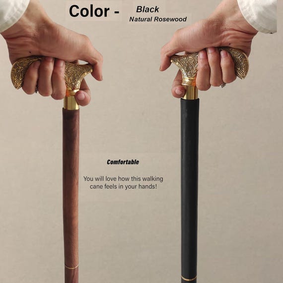 Handmade Wooden Walking Cane: Brass Handle, Natural Rosewood