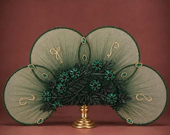 Elegante abanico nupcial tradicional ghanés de color verde para compromiso.