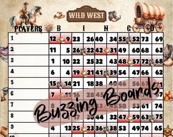 Wild West Double Bingo Board, Western Bingo Board,15 player, 75 ball, 1 PDF File, 8.5 x 11 inches, 15 Lines, Double Action Printable BINGO