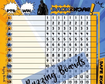 Tablero de bingo estilo cómic, 22 líneas (22 jugadores), 1 PDF, 8,5 x 11 pulgadas, imprimible