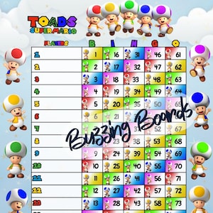 Toads Bingo Boards 2 PDF (droits et mixtes), 8,5 x 11 pouces, 15 lignes, 1 à 75 boules, style arc-en-ciel, imprimable