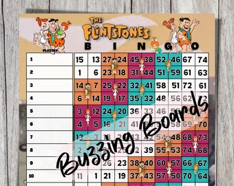 Tablero de bingo doble de Los Picapiedra, 15 jugadores, 75 bolas, 1 archivo PDF, 8,5 x 11 pulgadas, imprimible