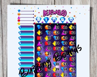 BeJeweled Bingo Boards 2 PDF's (gerade und gemischt), 8,5 x 11 Zoll, 15 Zeilen, 1 bis 75 Kugeln, printable