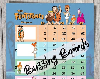 Tableros de bingo para fiestas en el bloque de Los Picapiedra, para 5 jugadores (juegos regulares y mixtos), archivo PDF, 8,5 x 11 pulgadas, a todo color