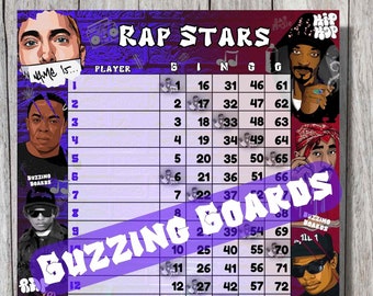 Rap Stars Bingo Boards 2 PDF's (straight and mixed) , 8.5 x 11 inches, 15 Lines, 1 to 75 balls, Printable