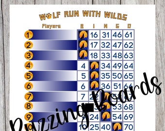 Wolf Run with Wilds, Stacked Wilds Bingo Board, 2 PDF's (straight and mixed) , 8.5 x 11 inches, 15 Lines, 1 to 75 balls, Printable