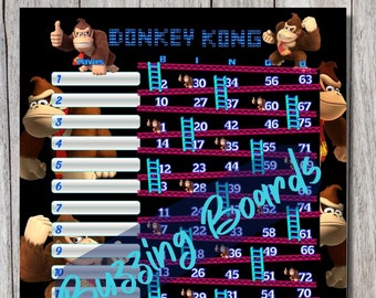 Tableros de bingo DonkeyKong, 2 archivos PDF (rectos y mixtos), 8,5 x 11 pulgadas, 15 líneas, de 1 a 75 bolas, imprimibles, a todo color