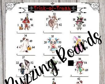 Tablero de bingo Truco o trato: 15 líneas, 1-75 bolas, 2 archivos PDF (directos y mixtos) de 8,5 x 11 pulgadas, imprimible, tema de Halloween