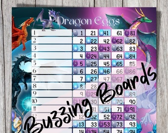 Tablero de bingo Dragon Eggs de 20 líneas - 20 jugadores (1-100 bolas) 2 archivos PDF (2 versiones rectas) 8,5 x 11 pulgadas, imprimible