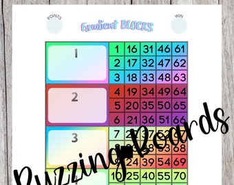 Bloques degradados, tableros de bingo Block Party, archivo PDF para 5 jugadores (directos y mixtos), 8,5 x 11 pulgadas, colores degradados