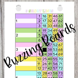 5 Short Lines Block Party Bingo Board, 5 player (straight and mixed) PDF File, 8.5 x 11 inches, Pastel Rainbow Colors
