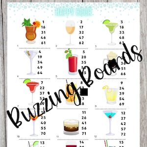 Happy Hour Bingo Board - 15 lijnen, 1-75 ballen, 2 PDF's (recht en gemengd) 8,5 x 11 inch, afdrukbaar