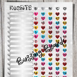 Hearts Bingo Boards 2 PDF's (straight and mixed) , 8.5 x 11 inches, 15 Lines, 1 to 75 balls, Printable