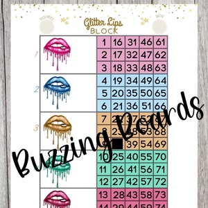 Glitter Lips Block Party Bingo Boards, 5 joueurs (droits et mixtes) Fichier PDF, 8,5 x 11 pouces
