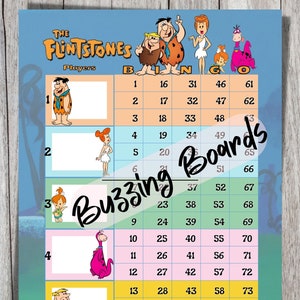 TheFlintstones Block Party Bingo Boards, fichier PDF pour 5 joueurs (droits et mixtes), 23 x 11 po., couleur