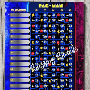 Tableros de bingo premium PacManBingo, 2 archivos PDF (rectos y mixtos), 8,5 x 11 pulgadas, 15 líneas, de 1 a 75 bolas, imprimibles, a todo color