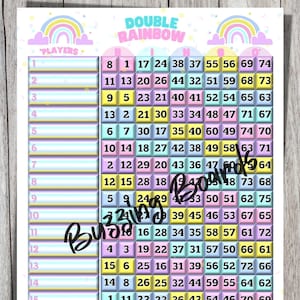 Double Rainbow Bingo Board, 15 spelers, 75 ballen, 2 PDF-bestanden, 8,5 x 11 inch, afdrukbaar, gemengd en blanco