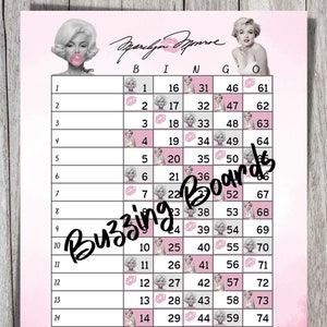 MarilynMonroe Bingo Boards 2 PDF&#39;s (straight and mixed) , 8.5 x 11 inches, 15 Lines, 1 to 75 balls, Printable