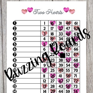 Two Hearts Bingo Board - 15 Lines, 1-75 Balls, 2 PDF&#39;s (straight and mixed) 8.5 x 11 inches, Printable