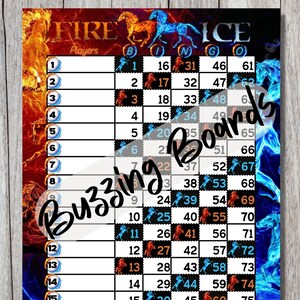 Fire and Ice Bingo Boards 2 PDF's (straight and mixed) , 8.5 x 11 pouces, 15 lignes, 1 à 75 boules, imprimable