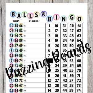 Boules et planche de bingo - 15 lignes (1-75 boules) 2 PDF droits et mixtes (boules mixtes) 8,5 x 11 pouces, imprimable