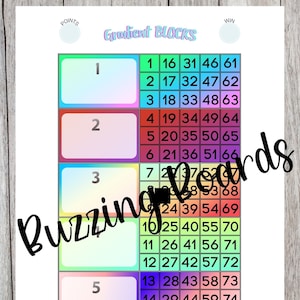 Gradient Blocks, Block Party Bingo Boards, 5 player (straight and mixed) PDF File, 8.5 x 11 inches, Gradient Colors