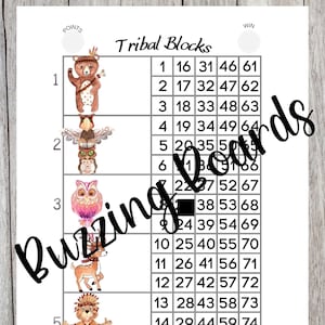 Tribal Blocks, Block Party Bingo Boards, 5 player (straight and mixed) PDF File, 8.5 x 11 inches, Tribal Theme