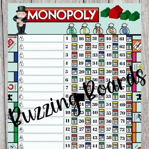 Monopoly Bingo Board, 2 PDF (droits et mixtes), 8,5 x 11 pouces, 15 lignes, 1 à 75 boules, Full Color, Imprimable