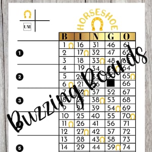 Horseshoe Block Party Bingo Board, 5 players, PDF Files (straight and mixed) , 8.5 x 11 inches, Printable