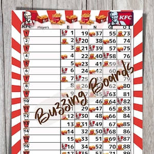 KFCBingo, plateau de bingo pour 18 joueurs - 18 lignes (1-90 boules) 2 fichiers PDF (1 standard et 1 mixte) 23 x 11 pouces, imprimable
