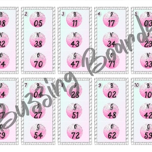 Pink Sugar HOLDS Tickets 25 cartes (1 - 75), 1 feuille d’appel, 1 feuille maîtresse, fichiers PDF, imprimable