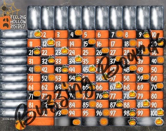 ¿Se siente vacío por dentro? Cuadrícula de 10x10, tablero de bingo, 20 jugadores, 1 archivo PDF, 11 x 8,5 pulgadas, paisaje imprimible, a todo color, calabazas de Halloween