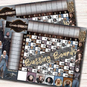 Game OfThrone Bingo Board, 10x10 Grid, 20 players, 2 PDF Files (Straight and Mixed), 11 x 8.5 inches, Landscape Printable, Full Color