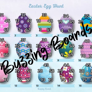 Quadro de bingo com imagens de caça aos ovos de Páscoa - 15 linhas (1-75 bolas) 2 PDF (misto e reto) 11 x 8,5 polegadas, paisagem, para impressão, tema de Páscoa
