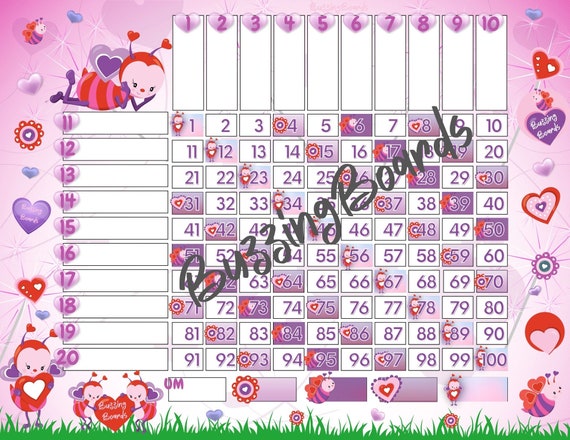 love bug 10x10 grid bingo board 20 players 1 pdf file 11 x etsy