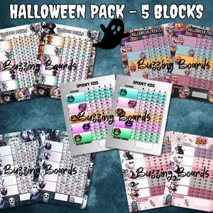 Halloween Block Bingo Board Pack - 5 Players (1-75 Balls) 5 PDFs (mixed and straight per PDF) 8.5 x 11 inches, Printable, 5 Spooky boards