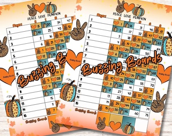 Tableros de bingo Peace Love Pumpkin 2 PDF (directos y mixtos), 8,5 x 11 pulgadas, 15 líneas, 1 a 75 bolas, tema de otoño, imprimible